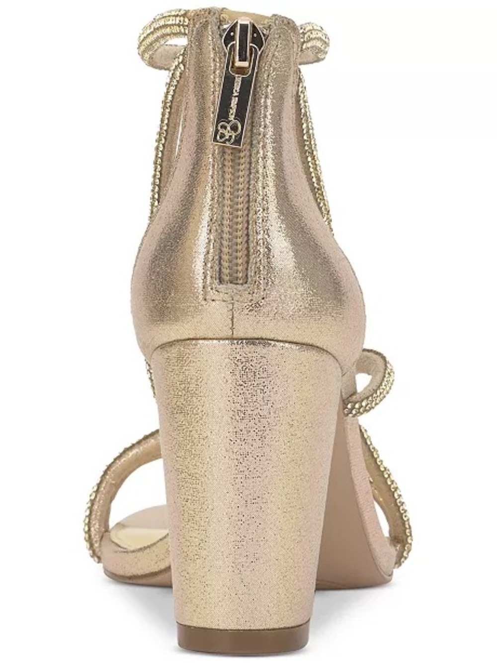 Jessica Simpson Metallic Gold Rhinestone Block Heel Sandals - Picture 3 of 11